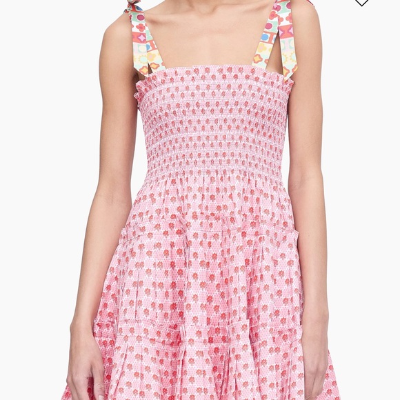 Hill House Pink & Red Mini Dress with Patterned Tie Straps - Picture 2 of 13